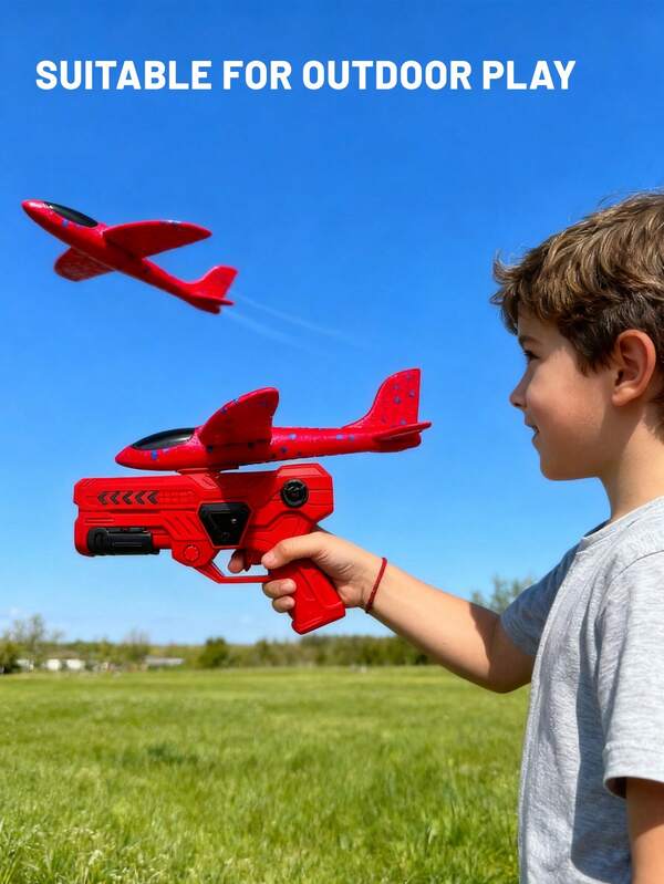 1pc Airplane Launcher Toy Set, 2 Flight Modes Glider, Children's Flying Toy, Catapult Airplane Toy For Boys, Foam Glider Catapult Airplane, Suitable For 3-12 Years Old Boys And Girls, Christmas, Halloween, Easter, New Year, Birthday Gifts, Outdoor Sports Party Favors (Random Style And Color)