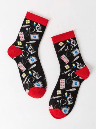1 Paar unisex lustige Knöchelsocken, Cartoon Medizin/Krankenschwester/Arzt/Herz Muster, weich & bequem, geeignet für Ärzte, Krankenschwestern, Krankenhauspersonal, Studentenabschlussgeschenke, Freund/Freundin