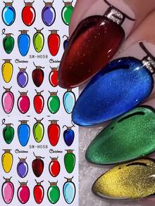 قطعتان من ملصقات أظافر بأضواء عيد الميلاد اللامعة، ملصقات ديكور أظافر ثلاثية الأبعاد بتصميمات كتب الكوميكس والأضواء، تصاميم فنية للأظافر ذاتية اللصق لحفلات الشتاء وعيد السنة الجديدة للنساء والفتيات