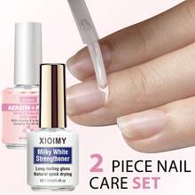 Xioimy XIOIMY 2pcs Nail Strengthener Set, Pink & Milky White Nail Hardener, Odorless Water-Based, Decorative Manicure, Natural Transparent Pink Brightening Gloss, Long-Lasting Glossy Natural Quick-Drying, Nutritious & Healthy Nails