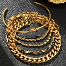 18K Gold Plated Stainless Steel Bracelet Set, Lightweight Luxury Jewelry, Won't Fade, Suitable For Vacation, Gifts, Parties