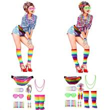 Costum de petrecere pentru femei, anii 1980, set de accesorii pentru ținute, anii '80, include borsetă, jambiere, cercei, mănuși plasă, colier, ochelari, brățară, bandă de susținere - Costum de petrecere/rochie retro anii '80, Halloween