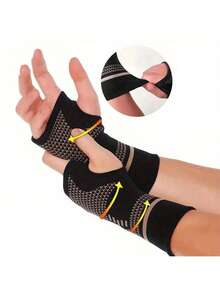 1 Stück - Hochelastischer gestrickter Kupfer-infundierter Handgelenk-Kompressions-Ärmel, Handgelenk-Stützbandage für Sport & Fitness, für Herren & Damen, Handkompressions-Ärmel für den täglichen Gebrauch, Fitness, Sport, Tennis, Golf, Schwarz Braun