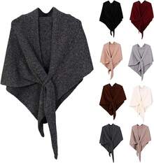 Shawl Wraps Women, Knitted Shawls And Wraps Cardigan Cape Wool Cashmere Shoulder Top Sweater Shawl Scarf - 紅色 - 查看 7