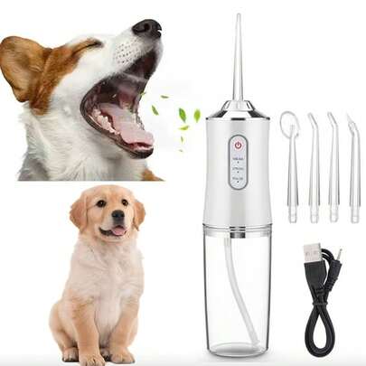 Portable Pet Dental Cleaning Kit, USB Rechargeable, 4 Nozzles 360° Rotation + 3 Modes, Gum Care For Men/Women, Cats/Dogs Teeth Cleaning, Pet Dental Irrigator