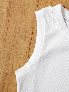 Women's Striped Casual Waistband Vest And Pants Set, Suitable For Office And Garden, Spring/Summer - White - View 4