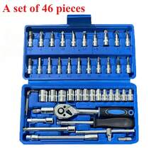 46 pezzi Set di chiavi a bussola, Set di chiavi a cricchetto, Attrezzi per riparazione domestica con punte per trapano e barra di prolunga, Fornito con scatola portaoggetti