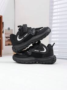 6-18 Years Old Unisex Kids Casual Stylish Black Sports Shoes, Boys Outdoor Running Hiking Non-Slip Durable Sneakers, Girls Soft Bottom Comfortable Lightweight Casual Shoes For Daily Life And School, Unisex Classic Black & White Platform Chunky Sneakers