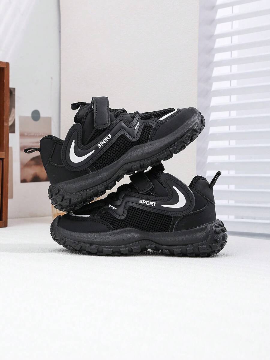 6-18 Years Old Unisex Kids Casual Stylish Black Sports Shoes, Boys Outdoor Running Hiking Non-Slip Durable Sneakers, Girls Soft Bottom Comfortable Lightweight Casual Shoes For Daily Life And School, Unisex Classic Black & White Platform Chunky Sneakers