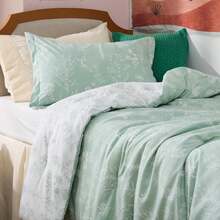 Queen Comforter Set - Sage Green Bed Set, 3 Pieces Cute Floral Bedding, 1 Soft Reversible Botanical Flowers Comforter And 2 Pillow Shams KF - A - View 5