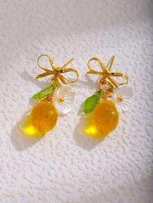 1 Pair Fashionable Sweet Fruit Yellow Lemon Flower Earrings, Creative Earring Hooks, Fresh Earrings Accessories