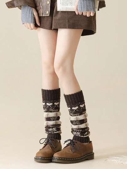 1 par de calentadores de piernas de lana para mujer, mangas de pierna tejidas con diseño vintage de ciervos, para otoño