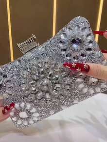 One Luxurious Shiny Sunflower Rhinestone Clutch Bag Box Type Evening Bag Glamorous Party Handbag Romantic Wedding Purse Formal Event Clutch Dance Party Bag Bride Bag Chain Bag,Tready Party Bag & Bride Bag,Tready Bride Bag, Perfect For Party,Wedding, Prom,Dinner/Banquet, Matching With Wedding Dress, Formal Dresses, Prom Dress, Birthday Dress, Party Dress, Essential Wedding Items,Perfectly Matching With Graduation Dress, Prom Dresses, Glamorous Rhinestone Bag - 銀色 - 查看 5