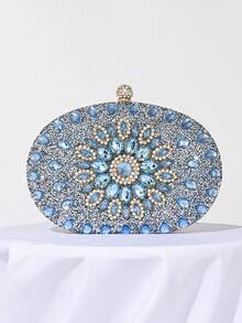 One Pcs Gold Rhinestone Sunflower Evening Bag.Women's Clutch For Party, Club, Wedding. Valentine's Day Gift Love Holiday Date Rhinestone Women Luxury Clutch Evening Bag Wedding Crystal Ladies Cell Phone Pocket Purse Female Wallet For Party Quality Gift, Elegant Prom Bag - Màu xanh nhạt - Xem 1
