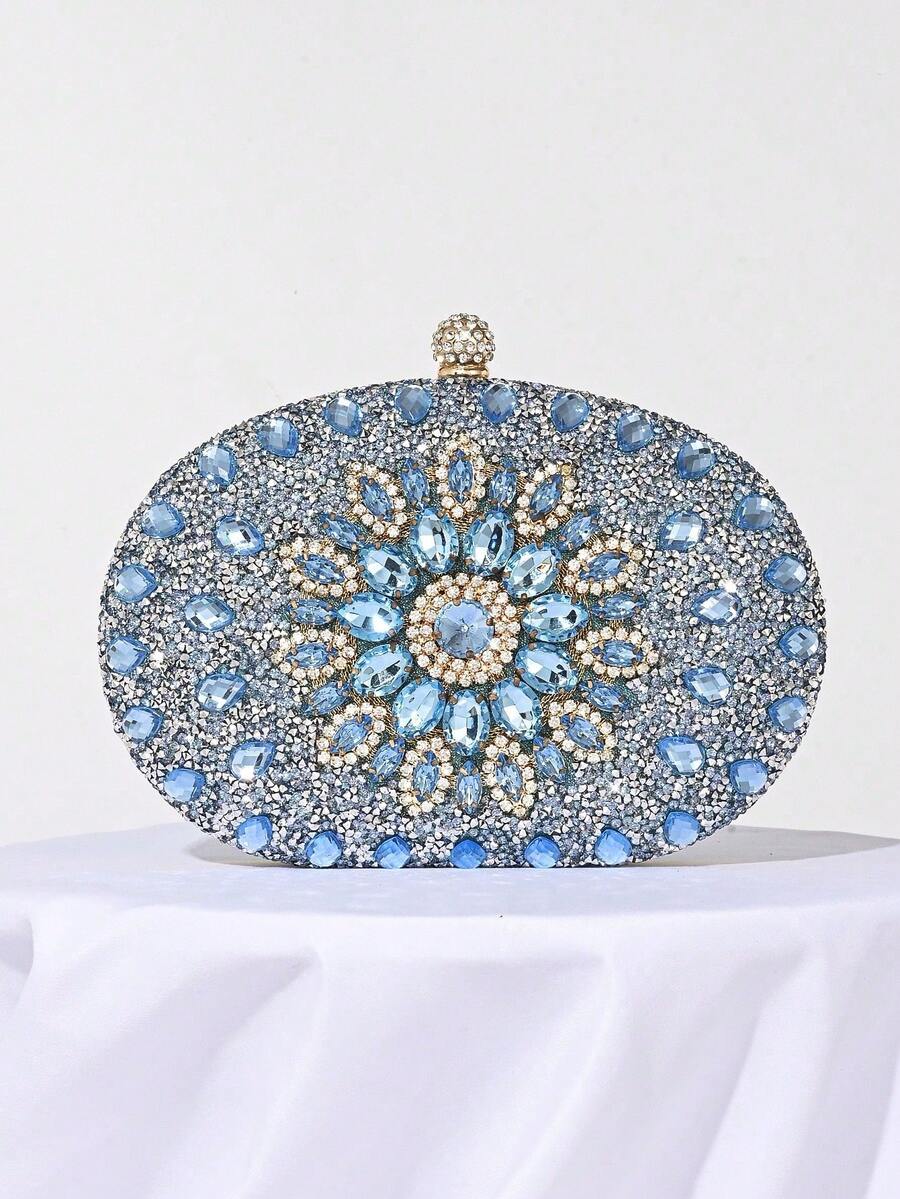 One Pcs Gold Rhinestone Sunflower Evening Bag.Women's Clutch For Party, Club, Wedding. Valentine's Day Gift Love Holiday Date Rhinestone Women Luxury Clutch Evening Bag Wedding Crystal Ladies Cell Phone Pocket Purse Female Wallet For Party Quality Gift, Elegant Prom Bag - Màu xanh nhạt - Xem 1