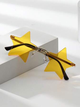 1 par de gafas de moda sin marco con diseño de pentágono para mujeres