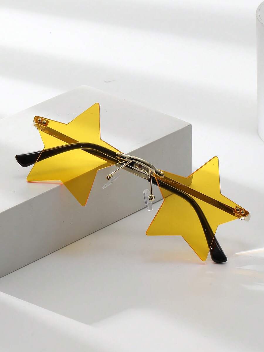 1 副女士无框五角星图案时尚眼镜 - 黃色 - 查看 1