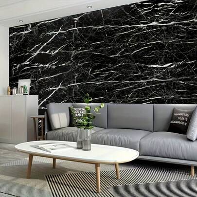 1 Roll Of Black Marble Pattern Glossy Contact Wallpaper, Self-Adhesive Detachable Sticky Wallpaper, Peeling And Pasting, Art Wall Decoration Wall Stickers, Cabinets, Dining Tables, Wardrobes, Kitchen Countertops, Home Decor, Wall Decor, Room Decoration, Aesthetic Stickers