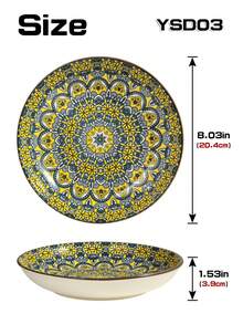 Platos de cerámica estilo bohemio, set individual/4 piezas, set de 4 piezas de colores mixtos, adecuados para platos de cena en el hogar/restaurante, platos de fruta, vajilla de cocina - Multicolor - Ver 4