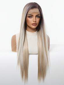 13*4 High Density Lace Front Wig, 150% Density, Premium Quality Comfortable Women Wig, Ombre Blonde, 30 Inch Medium Straight Hair, Made Of Heat Resistant Synthetic Fiber, Suitable For Vacation, Family Gathering, Cosplay And Daily Wear - Blonde Ombre - View 5