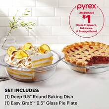 Pyrex Deep Juego de 2 platos de vidrio para hornear 9.5 pulgadas utensilios redondos para hornear lavaplatos microondas congelador y horno precalentado - Por supuesto - Ver 2
