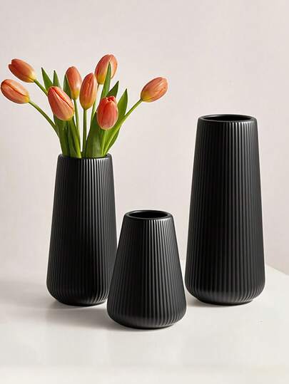 Pieces Sc inavian Unbreakable Vase Set Textured Plastic Tafel Zwart Wit Home Ornaments, Minimalist Artificial Bloemen Centrepiece Room Flower Glass