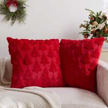 2 pièces Housses de coussin décoratives gaufrées avec motif sapin de Noël rouge, housses de coussin de Noël, 45x45cm, housses de coussin en peluche avec motif sapin de Noël, décoration de Noël, convient pour le salon, le canapé, la chambre à coucher (insert de coussin non inclus) - Rouge - Voir 11
