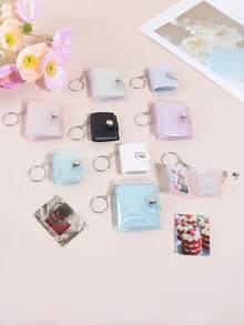 16 Sheets/1 Book/1 Inch, Sparkly White Mini Photo Album Keychain, Simple & Delicate Bag-Insert Style Id Card Holder Back To School,Back To School,School Supplies