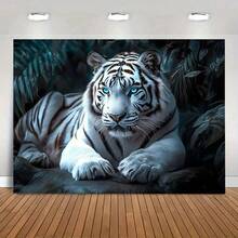 1 tapiserie cu imprimeu de tigru alb, scenă din junglă maiestuoasă, realizată din țesătură de poliester de 90 g/m², potrivită pentru decorul camerei de zi și dormitorului, artă de perete suspendată în interior
