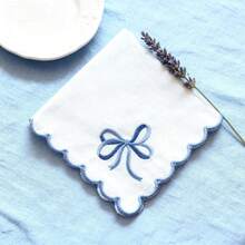 4 Pieces Bow Knot Embroidered Napkins Cloth 30*30cm/11.8*11.8inch White Background ​​Elegant​​ Formal Dinners Picnics Or Barbecues Anniversaries​​ Breakfast Or Coffee Time Corporate Events Bridal Shower​​ ​​Outdoor Picnic​ ​​Birthday Party​​