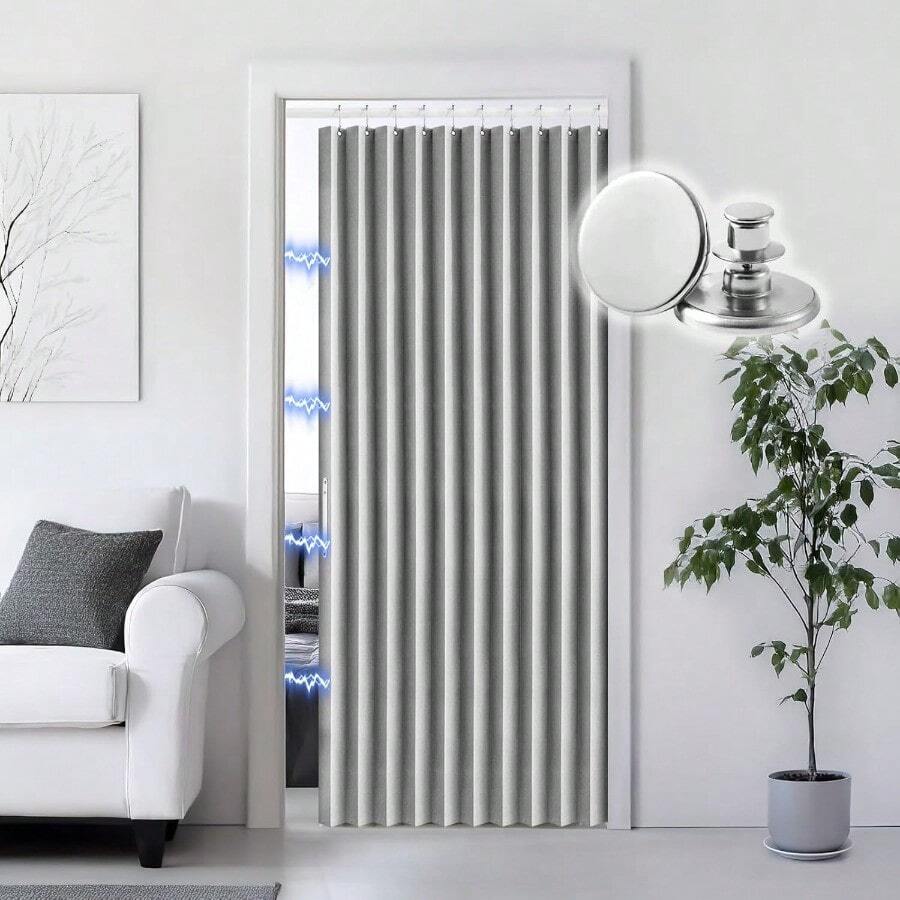 Blackout Accordion Style Magnetic Door Curtain For Closet Pleated Folding Doorway Curtain Accordion Door Interior Room Divider Bedroom Bathroom Living Room 42x78Grey - Xám - Xem 1