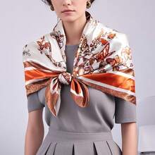Mulberry Silk Scarfs Small Square Scarfs For Women 21" X 21" Lightweight Square Satin Head Scarf Neck Scarves{"Size_name":"35\"","Color_name":"OrangeFlower"} - Hoa cam inch - Xem 5