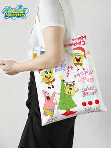 SPONGEBOB 1PC The New Large-Capacity Commuter Canvas Bag From SpongeBob SquarePants Features An Anime Kawaii Cartoon Pattern And A Fashionable Campus Design. It Is Perfect For Halloween, Christmas, Graduation Season, Back-To-School Season, And Happy Birthday Gifts. It Is A Cartoon SpongeBob Canvas Bag Suitable For Friends, Classmates, Best Friends, And Couples
