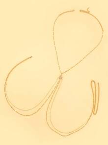 1 pieza Cadena de pecho con forma de X de varias capas de moda, accesorio de joyería corporal cruzada con corazón doble sexy para mujer, regalo