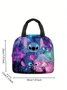 Printed Stitch School Bag Stitch Meal Bag Lunch Bag Boys Girls Anime Kawaii Cartoon School Bag Insulated Ice Bag Diagonal Picnic Bag Fun Patchwork Pattern And Stylish School Design - Multicolor - View 3