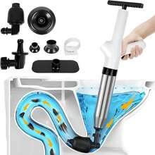 Destapacaños, Destapador de Inodoro 8 In 1, Destapa Caños Wc de Alta Presión, Destapador de Drenaje de Acero Inoxidable con Barómetro Visual, Bomba Destapacaños Wc de Baño, Cocina y Bañera(Blanco) - 1 - Ver 1