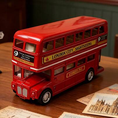 1pc Vintage UK Double-Decker Bus Model, Alloy Toy Car, Boys' Toy, Alloy Bus Model, Retro British Style, Alloy Bus Model, Vehicle Decoration, Double-Decker Bus Gift, Movable Bus Collectible, Christmas Gift, Christmas Decoration, Thanksgiving Gift, Christmas Eve Gift