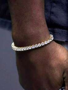 1 Piece Men's Hip-Hop Diamond Bracelet, Sparkling, Unisex Micro-Inlaid Zirconia Bracelet, Suitable For Daily Wear, Exquisite Gift - Multicolor - View 4