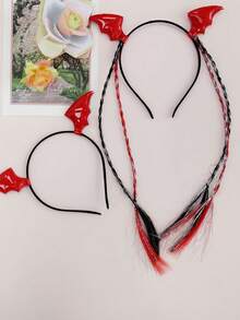 Diadema con alas de murciélago de estilo oscuro rojo / Diadema con alas de murciélago trenzadas negras y rojas, Diadema con cuernos de diablo linda y divertida, Accesorio de pelo lindo y peculiar