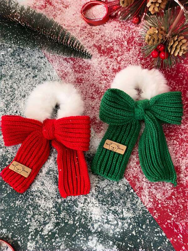 2025 New Christmas Hair Tie Knitted Knitted Bow Hair Scrunchie, Women Ponytail Hair Tie Fluffy Hair Accessories, Suitable For Christmas Gift ,Beauty ,Ponytail Holders ,Hair Elastics ,Hair Rubber Bands ,Hair Rope
