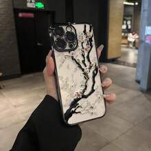 White Cherry Blossom Tree Blooming Pattern Electroplated Mobile Case Camera Lens Protection Wildflower Cases For Iphone 16 15 Pro Max Case 14 13 12 11 XR XS Plus Shockproof And Non-Slip Silicone Transparent Acrylic Mobile Phone Protective Film - màu đen - Xem 9