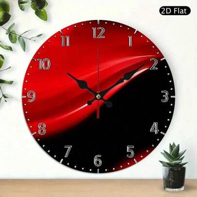 1pc Modern Red And Black Geometric Abstract Striped Round Wall Clock - 10inch Large Panel Non-Jumping Silent Scanning Movement, Red Hands And Black Panel, Wooden Frame For Home Kitchen Living Room Office Decoration, Battery Operated (AA Batteries Not Included) - Minimalist Modern Design, Large Wall Clock For Living Room, Kitchen Wall Clock, Living Room Decoration And Accessories, Bedroom Wall Clock, Clock Wall Clock SZ