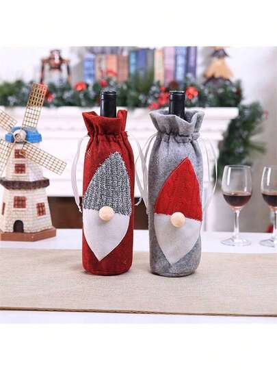 New Christmas Day Decoration Supplies Red Wine Set Winery Bar Red Wine Bag Machine Embroidered Wine Bottle Set Table Supplies