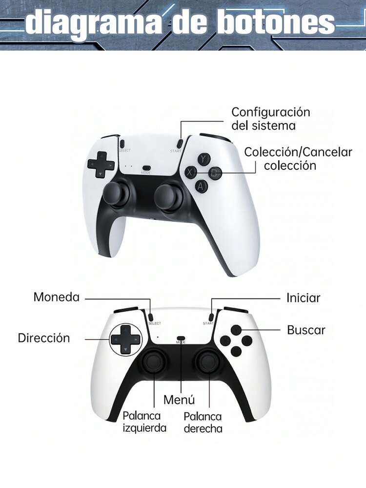 Consola Retro para 2 Jugadores, 2 Mandos Inalámbricos 2.4G, Salida HD + Proyección a TV, 23 Emuladores + 20000+ Juegos, Imagen Sin Tartamudeo - Blanco - Añade 8
