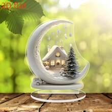 ديكور كوخ عيد الميلاد بطراز بوهيمي من الاكريليك - بمقاس 15.01 سم * 14.0 سم مع أضواء احتفالية، مثالي للمنزل والمكتب والغرفة والمقهى - هدية مثالية لجميع المناسبات