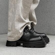 High Street Leather Shoes Niche Derby Shoes New Square Toe Thick Sole Platform Hair Stylist Casual Height Increasing Shoes - màu đen - Xem 6