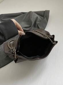 女士单肩包，时尚哑光PU皮革单肩包，带链条，腋下包 - 咖啡 - 查看 8