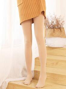 Medias térmicas gruesas para mujer, medias térmicas de invierno con forro cálido, de cintura alta, elásticas, delgadas y sexys, color beige, 220g