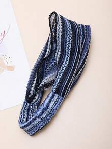 1条极简条纹布艺发带，休闲日常配饰发带头巾发箍吸汗带，适合上学、大学、秋冬季节，女士度假装扮必备，优雅围巾女士头巾柔软头巾 - 彩色 - 查看 4