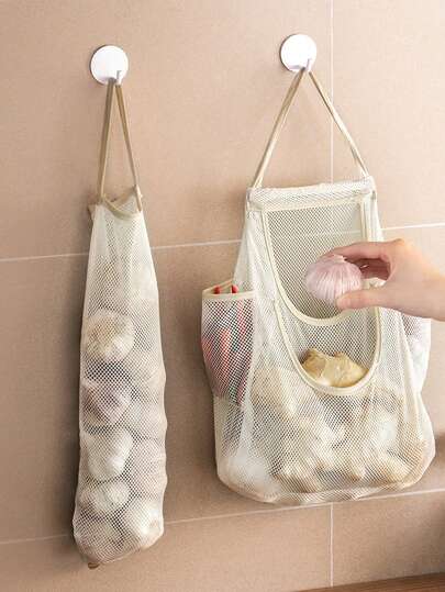 1pc Onion & Garlic Storage Bag, Vegetable Mesh Bag, Wall-Mounted Produce Storage Bag, Breathable Mesh Design Hanging Bag, Wall-Mounted Shopping Bag Trash Bag, Home Decor, Christmas Gift, Room Decor, Kitchen Storage Tool, Kitchen Essentials